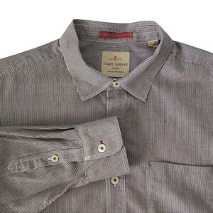 Tommy Bahama Jeans Island Crafted Shirt Mens‎ XL Brown Stripe Tencel Cotton Blen